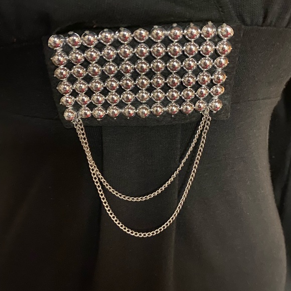 Dots Jet black cocktail dress - shorter with large silver beads & chain  Sz: L - Picture 5 of 8